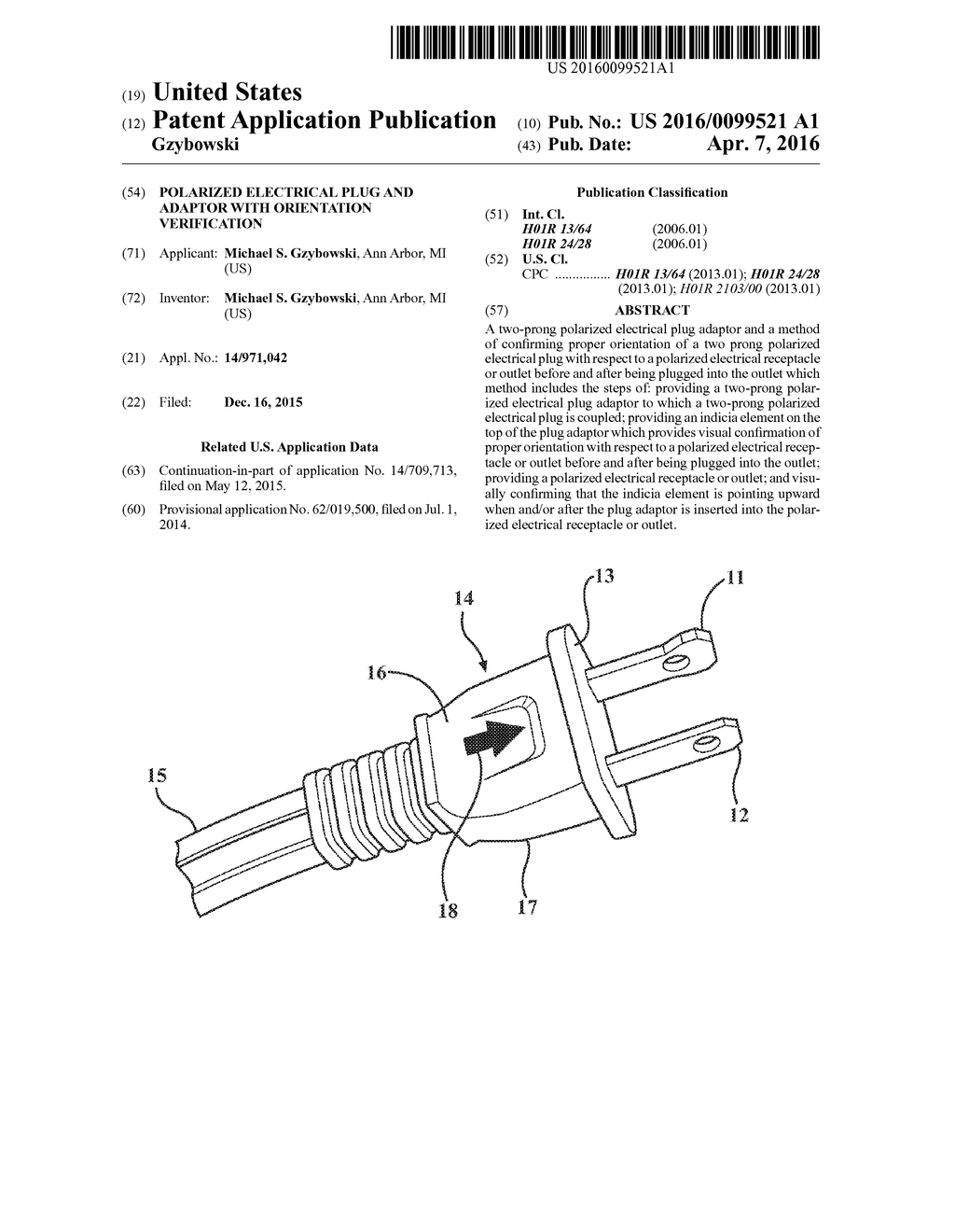 POLARIZED ELECTRICAL PLUG AND ADAPTOR WITH ORIENTATION VERIFICATION - diagram, schematic, and image 01