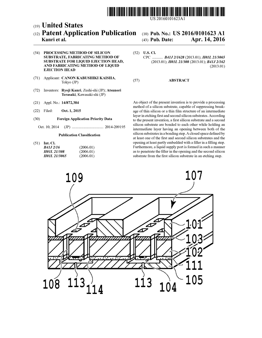 PROCESSING METHOD OF SILICON SUBSTRATE, FABRICATING METHOD OF SUBSTRATE     FOR LIQUID EJECTION HEAD, AND FABRICATING METHOD OF LIQUID EJECTION HEAD - diagram, schematic, and image 01