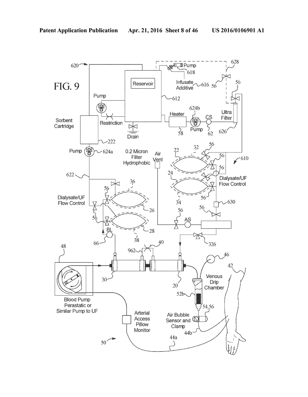 RENAL FAILURE THERAPY MACHINES AND METHODS INCLUDING CONVECTIVE AND     DIFFUSIVE CLEARANCE - diagram, schematic, and image 09