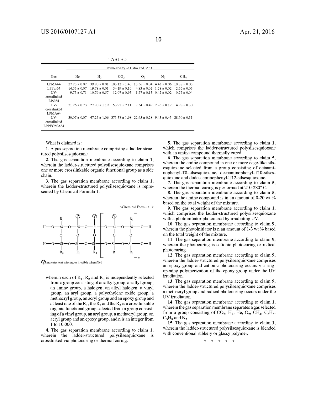 GAS SEPARATION MEMBRANE WITH LADDER-STRUCTURED POLYSILSESQUIOXANE AND     METHOD FOR FABRICATING THE SAME - diagram, schematic, and image 33