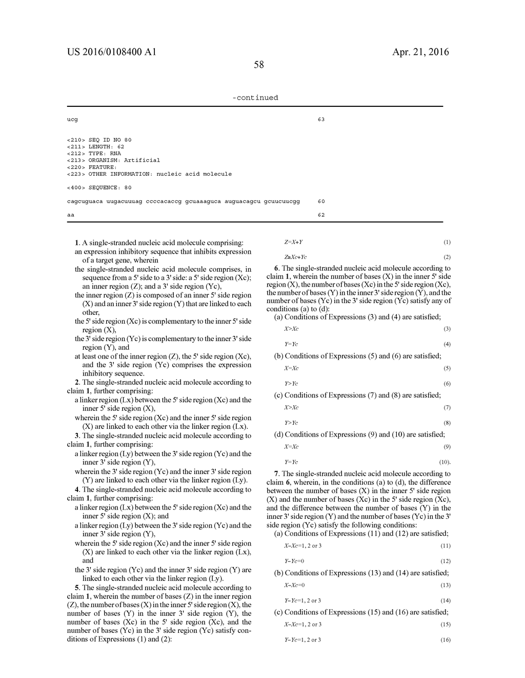 Single-Stranded Nucleic Acid Molecule for Controlling Gene Expression - diagram, schematic, and image 82