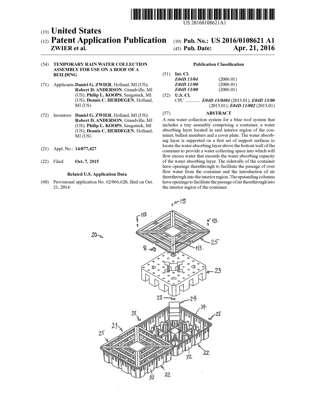 TEMPORARY RAIN WATER COLLECTION ASSEMBLY FOR USE ON A ROOF OF A BUILDING - diagram, schematic, and image 01