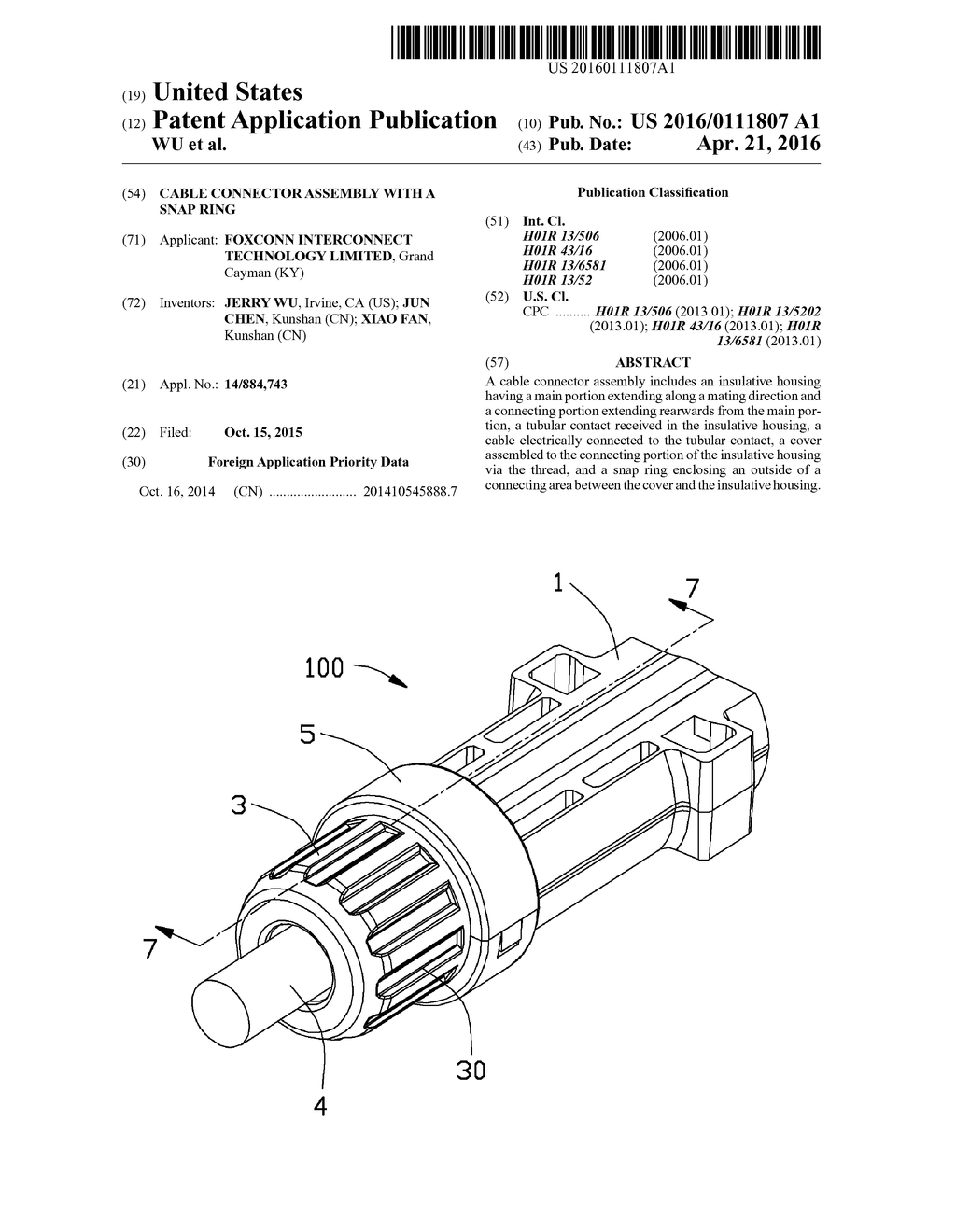 CABLE CONNECTOR ASSEMBLY WITH A SNAP RING - diagram, schematic, and image 01