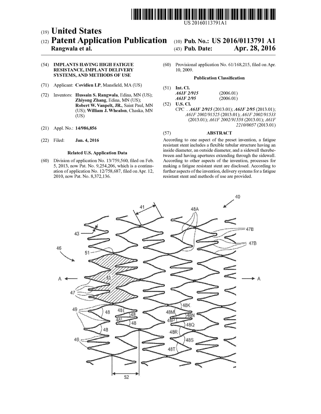 Implants Having High Fatigue Resistance, Implant Delivery Systems, and     Methods of Use - diagram, schematic, and image 01