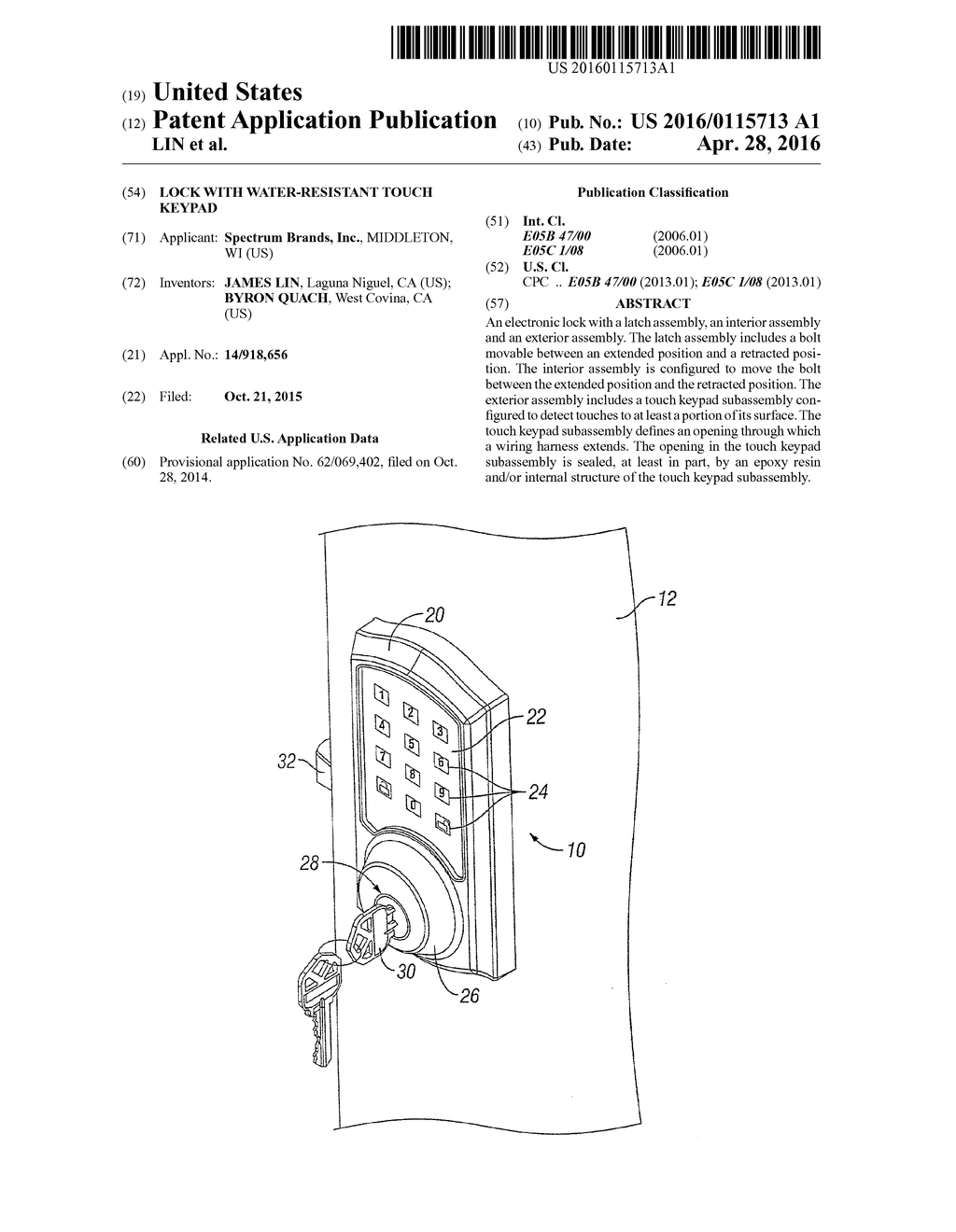 LOCK WITH WATER-RESISTANT TOUCH KEYPAD - diagram, schematic, and image 01