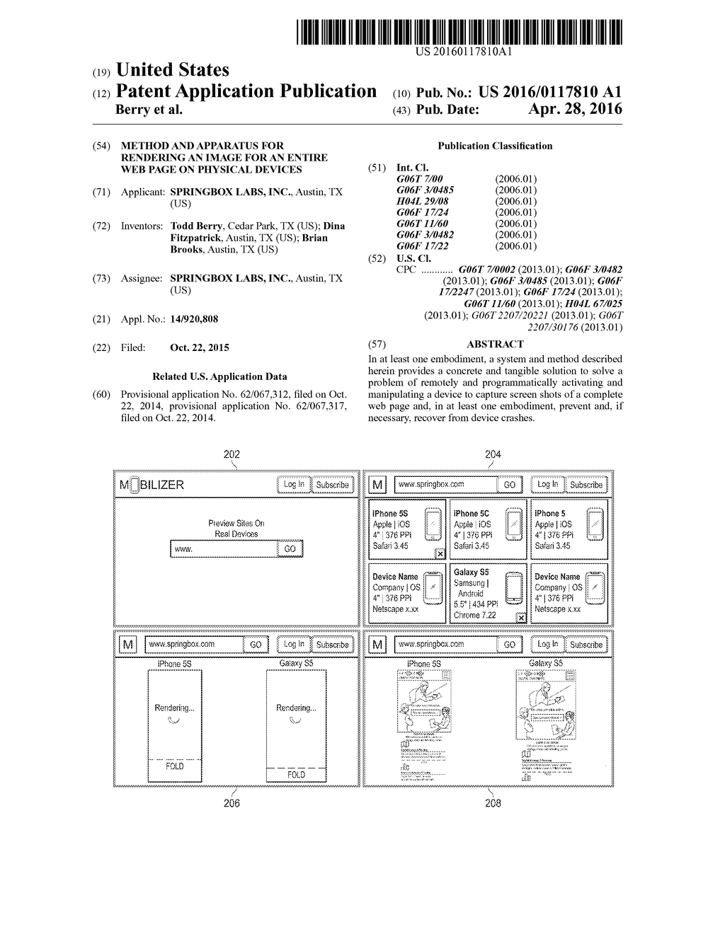 Method and Apparatus for Rendering an Image for an Entire Web Page on     Physical Devices - diagram, schematic, and image 01