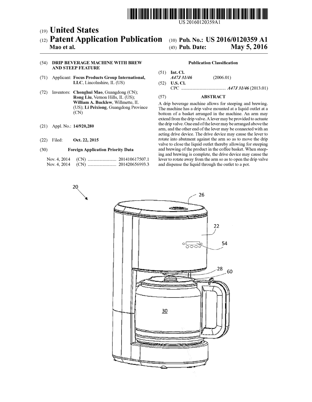 Drip Beverage Machine with Brew and Steep Feature - diagram, schematic, and image 01