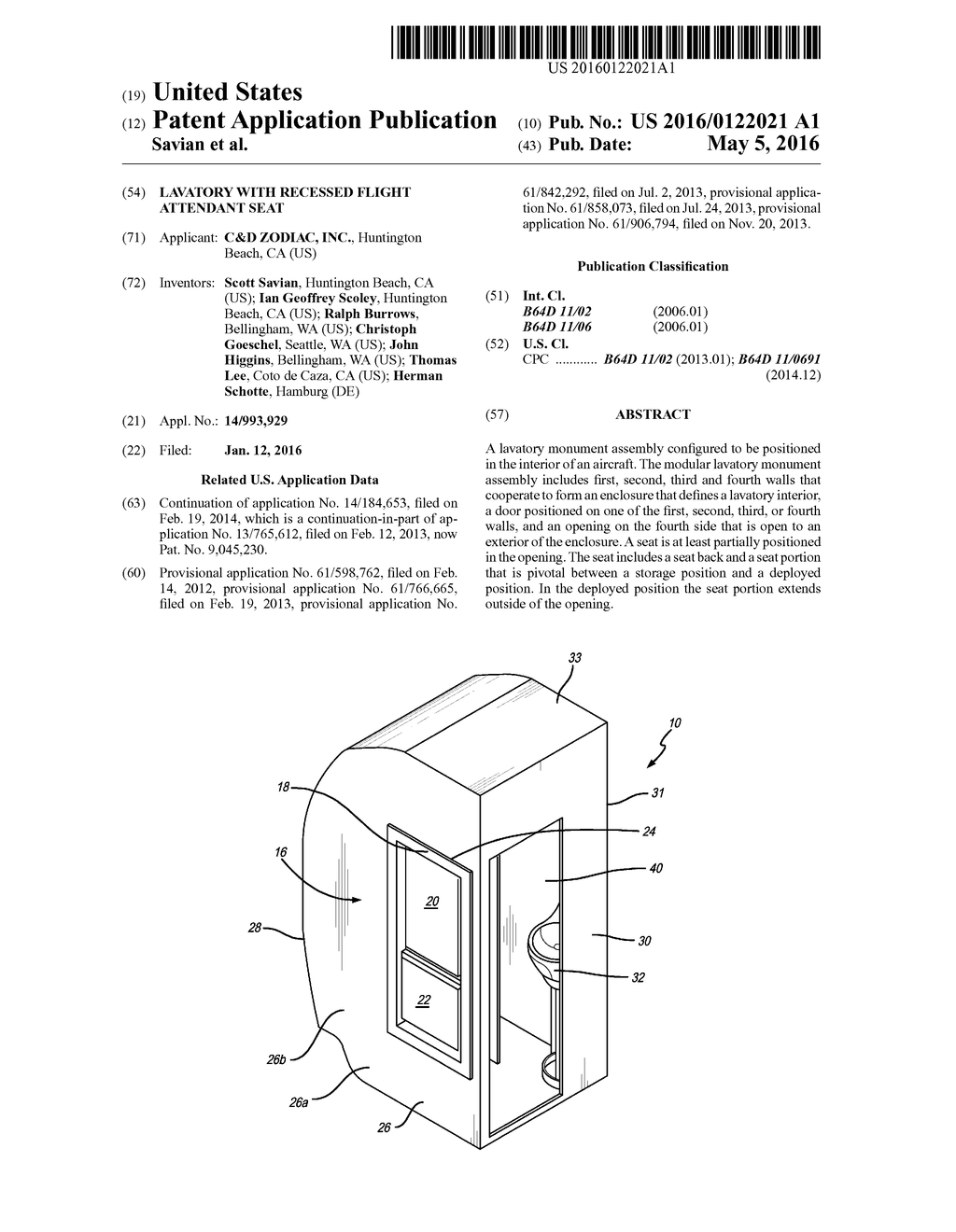 LAVATORY WITH RECESSED FLIGHT ATTENDANT SEAT - diagram, schematic, and image 01