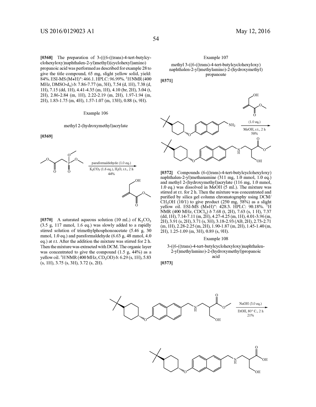 BICYCLIC ARYL SPHINGOSINE 1-PHOSPHATE ANALOGS - diagram, schematic, and image 55