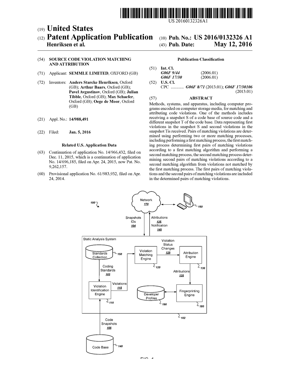 SOURCE CODE VIOLATION MATCHING AND ATTRIBUTION - diagram, schematic, and image 01