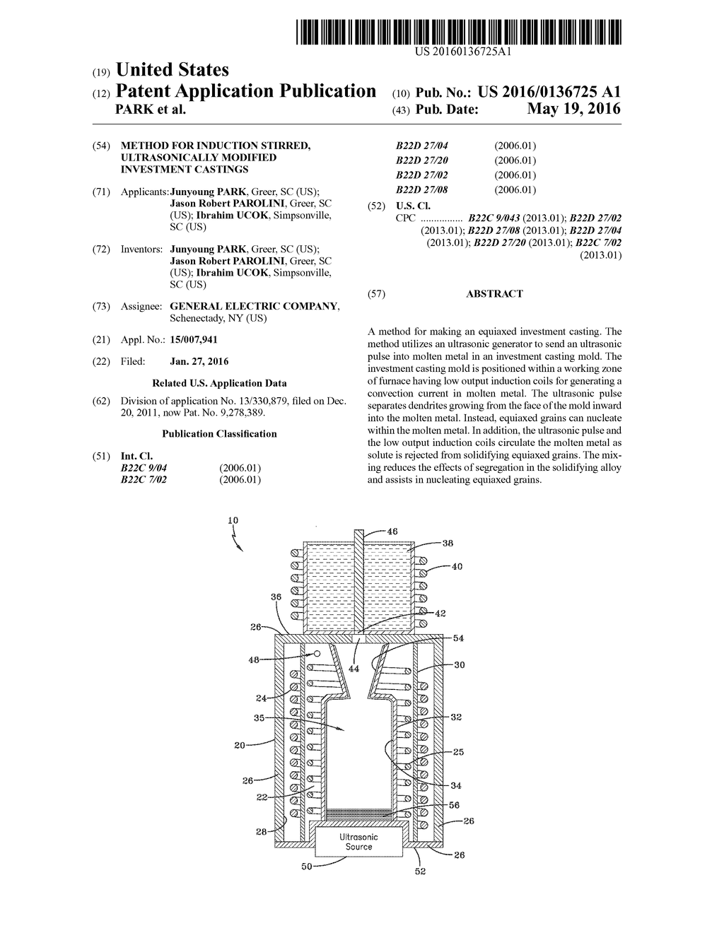 METHOD FOR INDUCTION STIRRED, ULTRASONICALLY MODIFIED INVESTMENT CASTINGS - diagram, schematic, and image 01