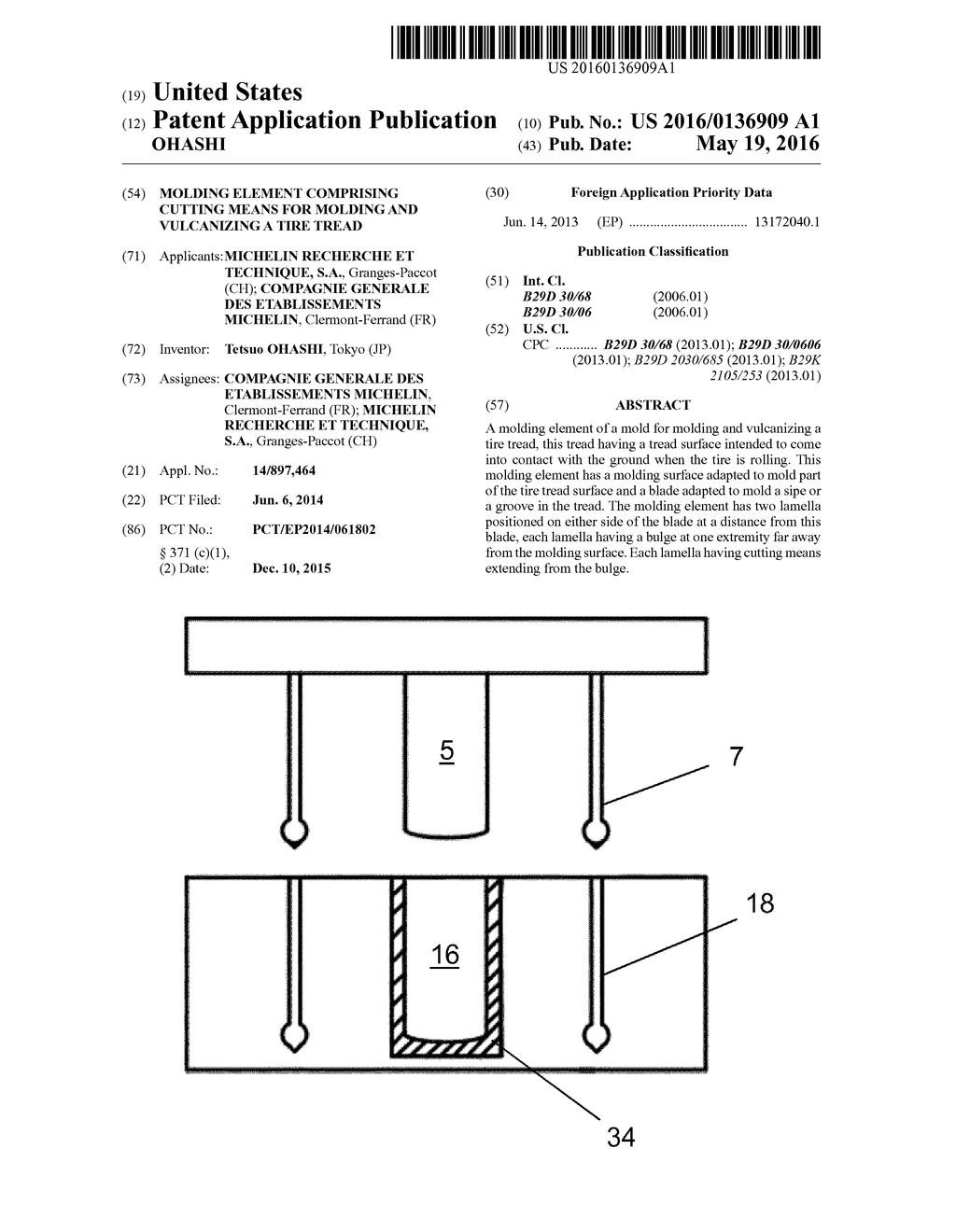 MOLDING ELEMENT COMPRISING CUTTING MEANS FOR MOLDING AND VULCANIZING A     TIRE TREAD - diagram, schematic, and image 01