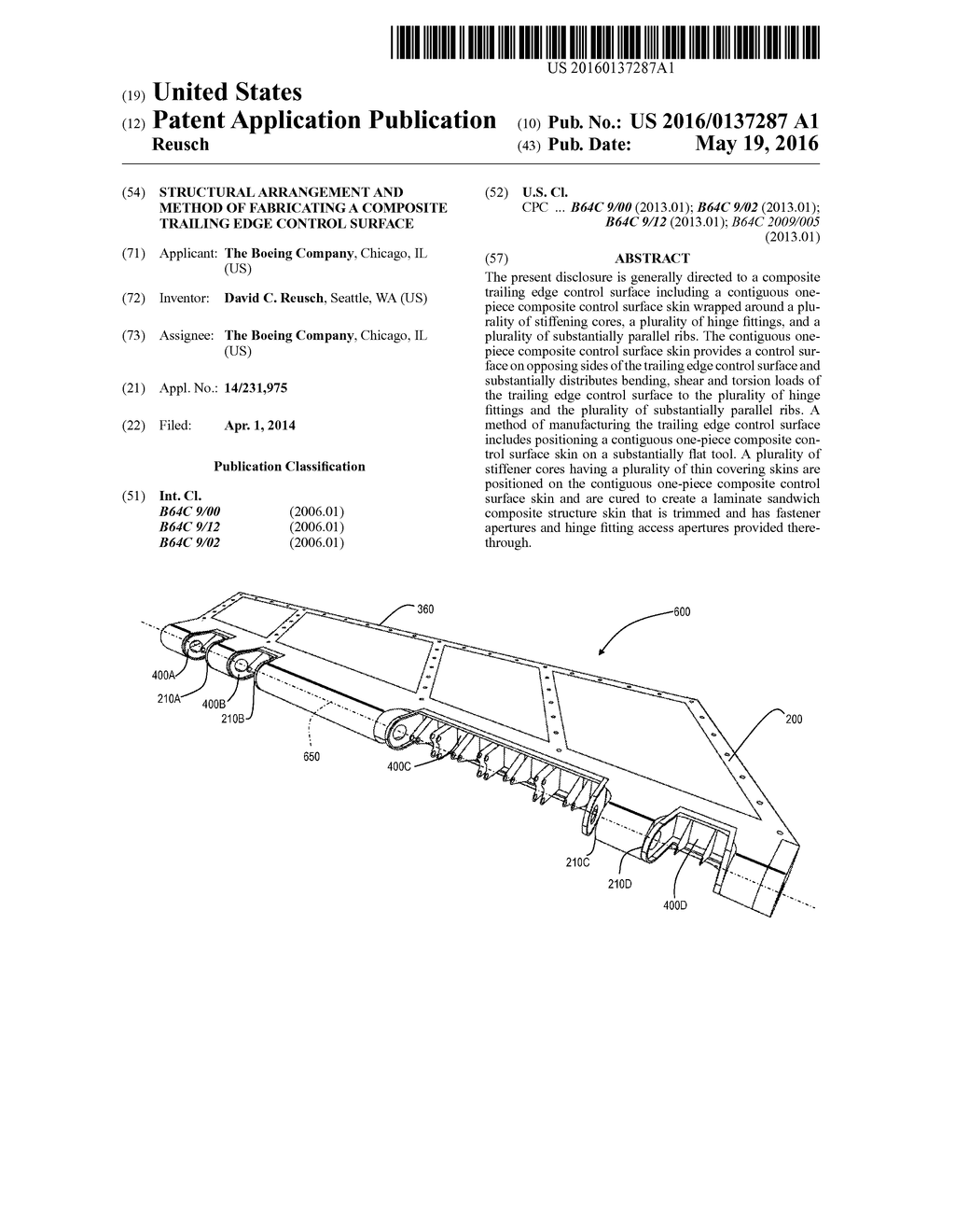 Structural Arrangement and Method of Fabricating A Composite Trailing Edge     Control Surface - diagram, schematic, and image 01