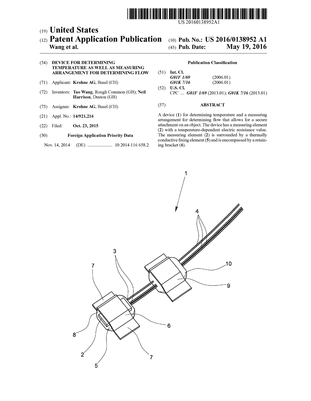 DEVICE FOR DETERMINING TEMPERATURE AS WELL AS MEASURING ARRANGEMENT FOR     DETERMINING FLOW - diagram, schematic, and image 01