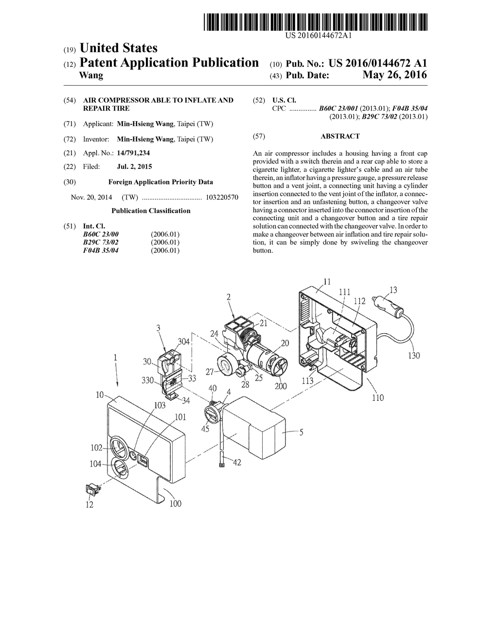 AIR COMPRESSOR ABLE TO INFLATE AND REPAIR TIRE - diagram, schematic, and image 01