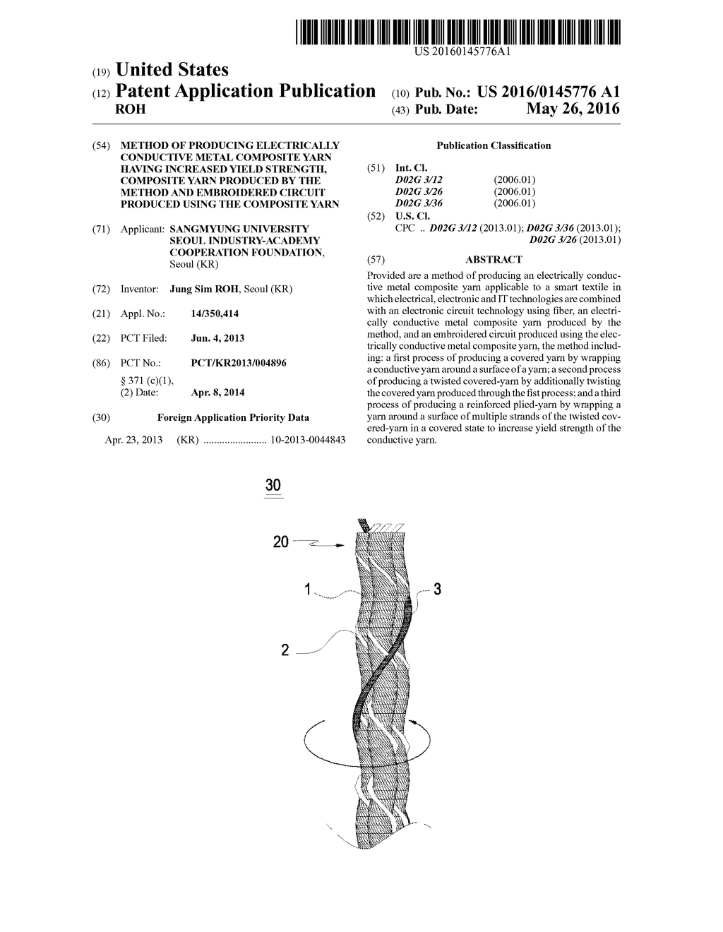 METHOD OF PRODUCING ELECTRICALLY CONDUCTIVE METAL COMPOSITE YARN HAVING     INCREASED YIELD STRENGTH, COMPOSITE YARN PRODUCED BY THE METHOD AND     EMBROIDERED CIRCUIT PRODUCED USING THE COMPOSITE YARN - diagram, schematic, and image 01