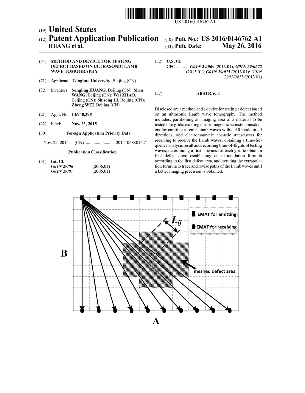 METHOD AND DEVICE FOR TESTING DEFECT BASED ON ULTRASONIC LAMB WAVE     TOMOGRAPHY - diagram, schematic, and image 01