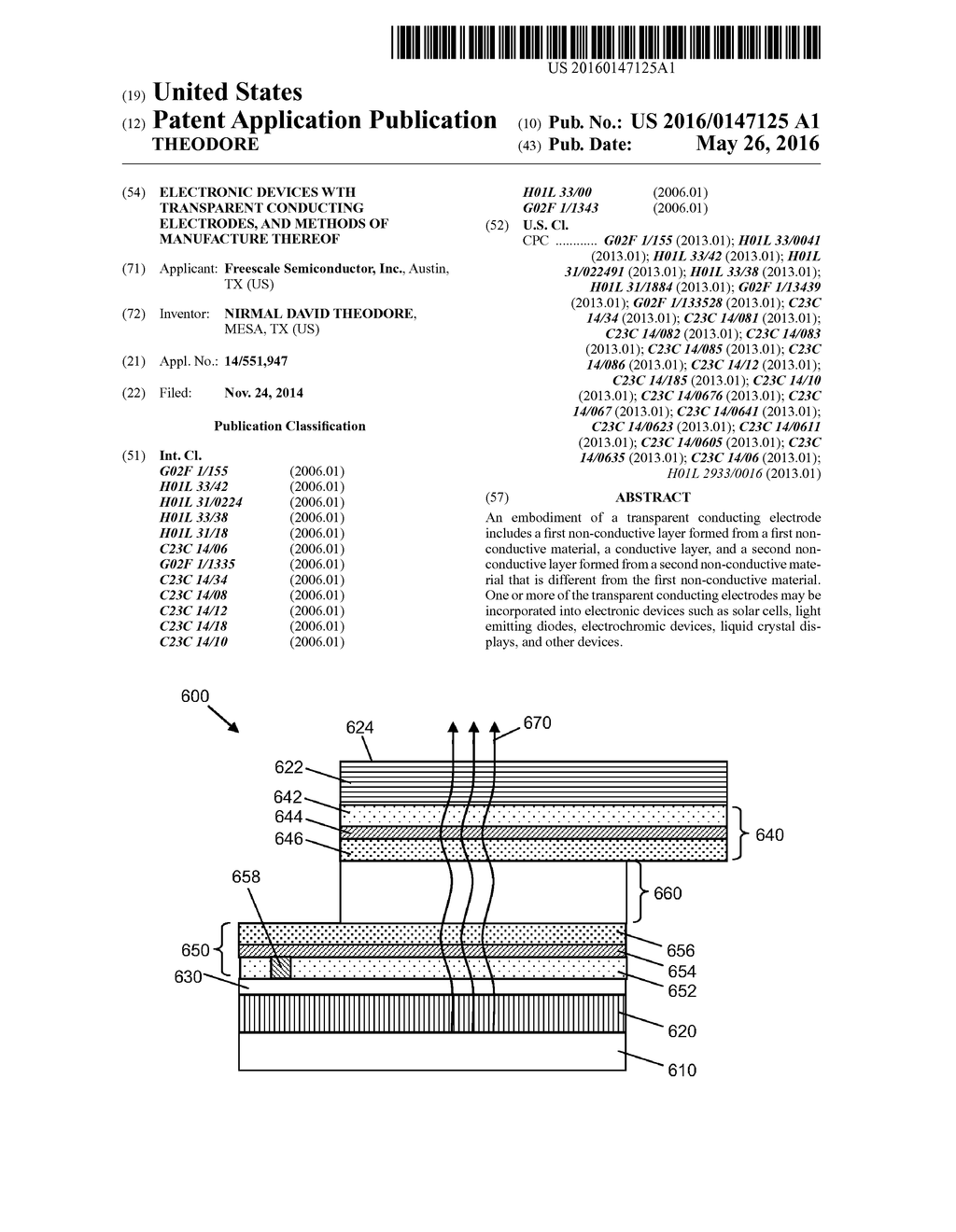 ELECTRONIC DEVICES WTH TRANSPARENT CONDUCTING ELECTRODES, AND METHODS OF     MANUFACTURE THEREOF - diagram, schematic, and image 01