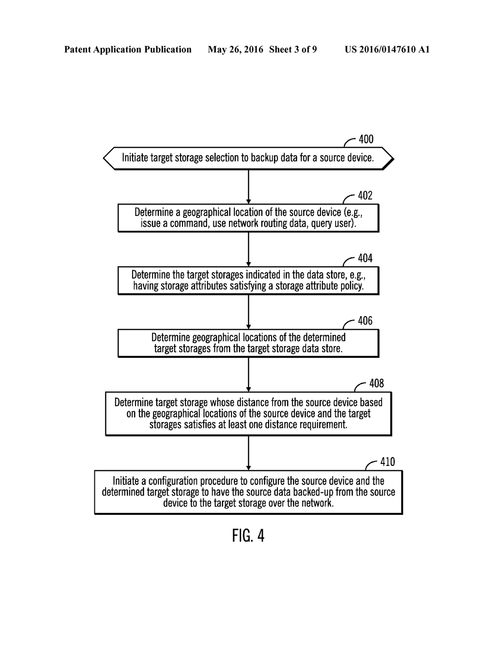 USING GEOGRAPHICAL LOCATION INFORMATION TO PROVISION A TARGET STORAGE FOR     A SOURCE DEVICE - diagram, schematic, and image 04