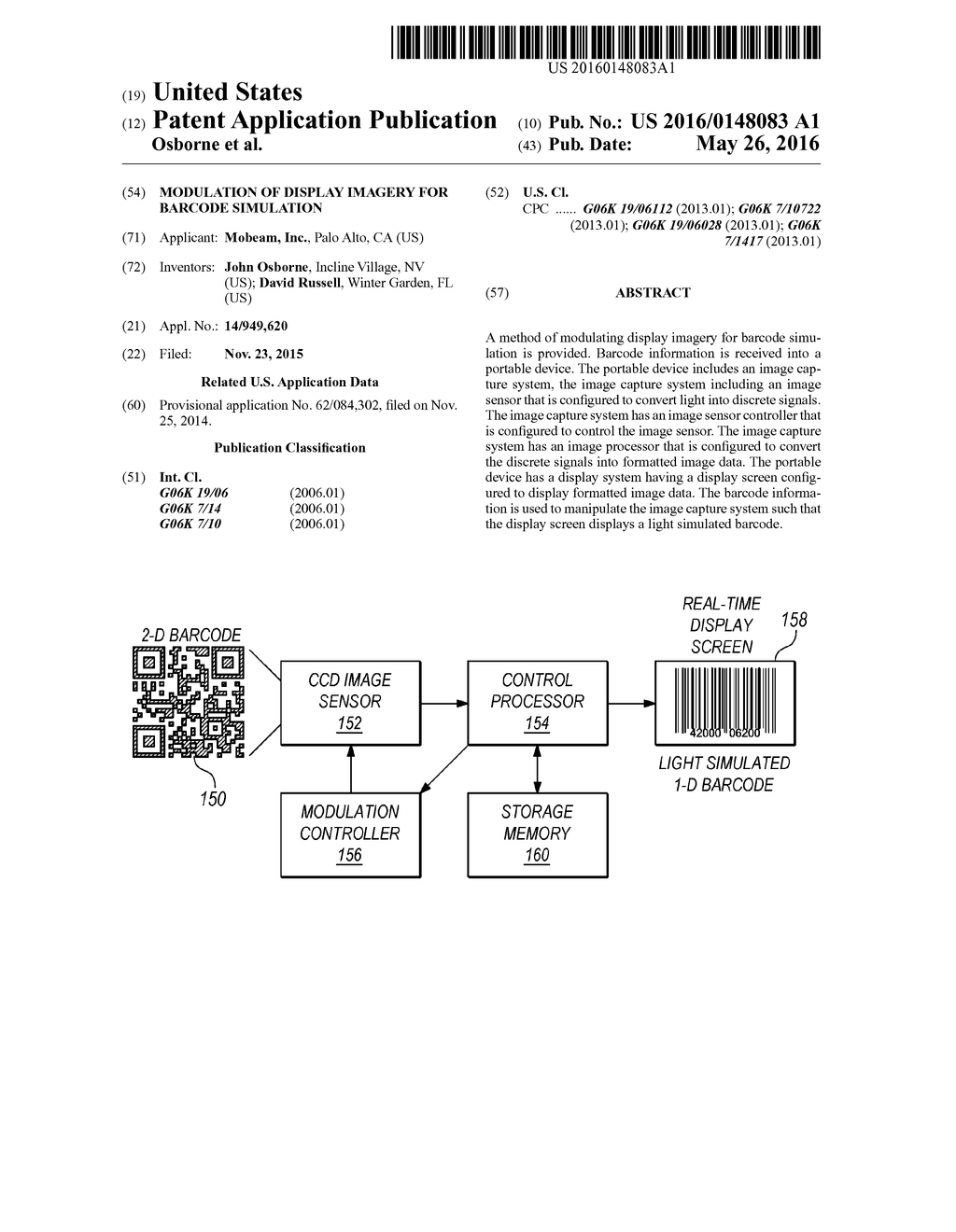 MODULATION OF DISPLAY IMAGERY FOR BARCODE SIMULATION - diagram, schematic, and image 01