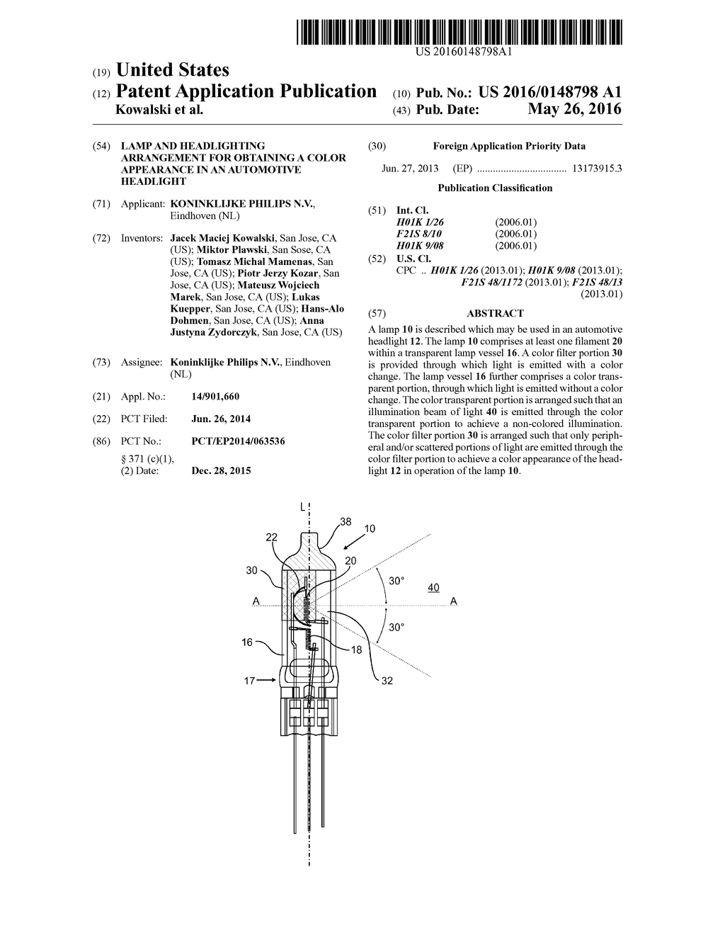 Lamp and headlighting arrangement for obtaining a color appearance in an     automotive headlight - diagram, schematic, and image 01