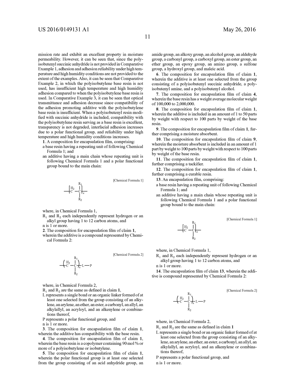 COMPOSITION FOR ENCAPSULATION FILM, ENCAPSULATION FILM, AND ELECTRONIC     DEVICE COMPRISING THE SAME (As Amended) - diagram, schematic, and image 12