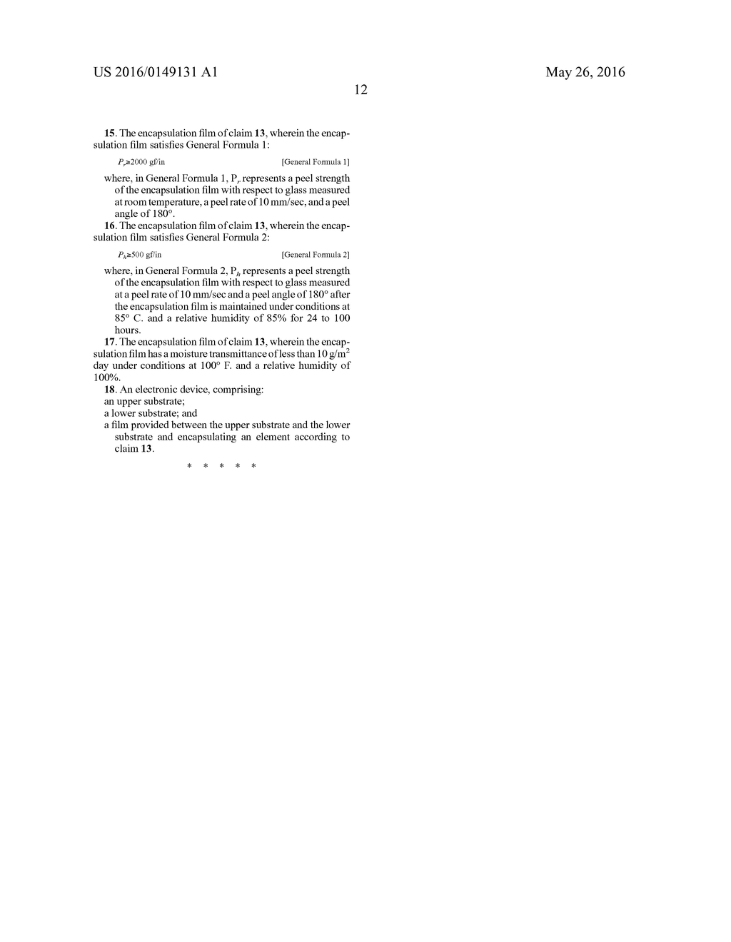 COMPOSITION FOR ENCAPSULATION FILM, ENCAPSULATION FILM, AND ELECTRONIC     DEVICE COMPRISING THE SAME (As Amended) - diagram, schematic, and image 13