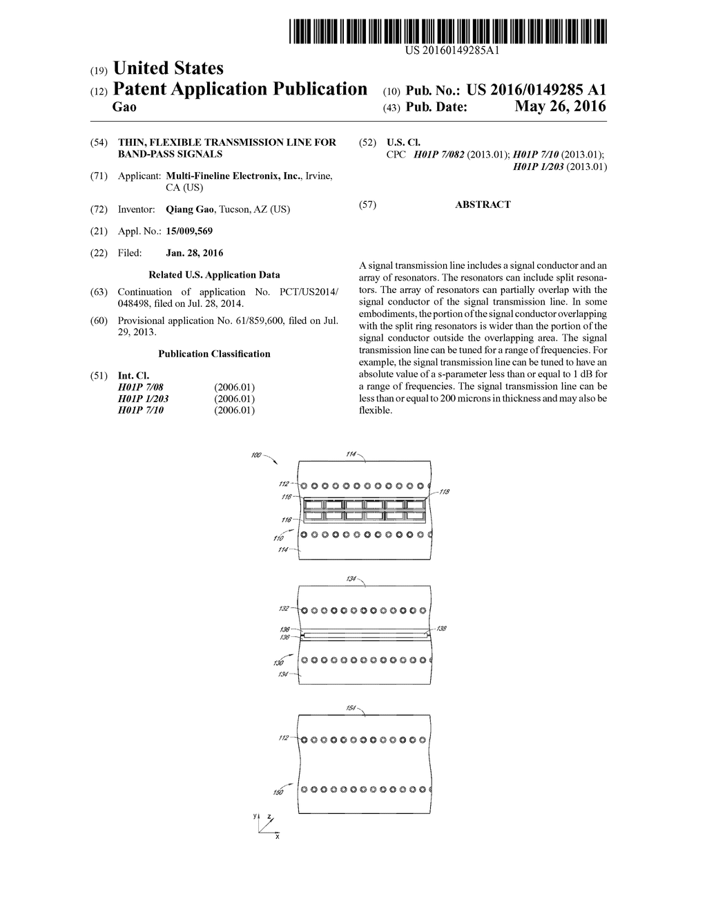 THIN, FLEXIBLE TRANSMISSION LINE FOR BAND-PASS SIGNALS - diagram, schematic, and image 01