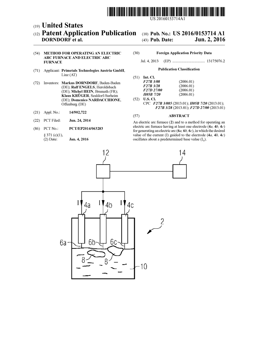 METHOD FOR OPERATING AN ELECTRIC ARC FURNACE AND ELECTRIC ARC FURNACE - diagram, schematic, and image 01