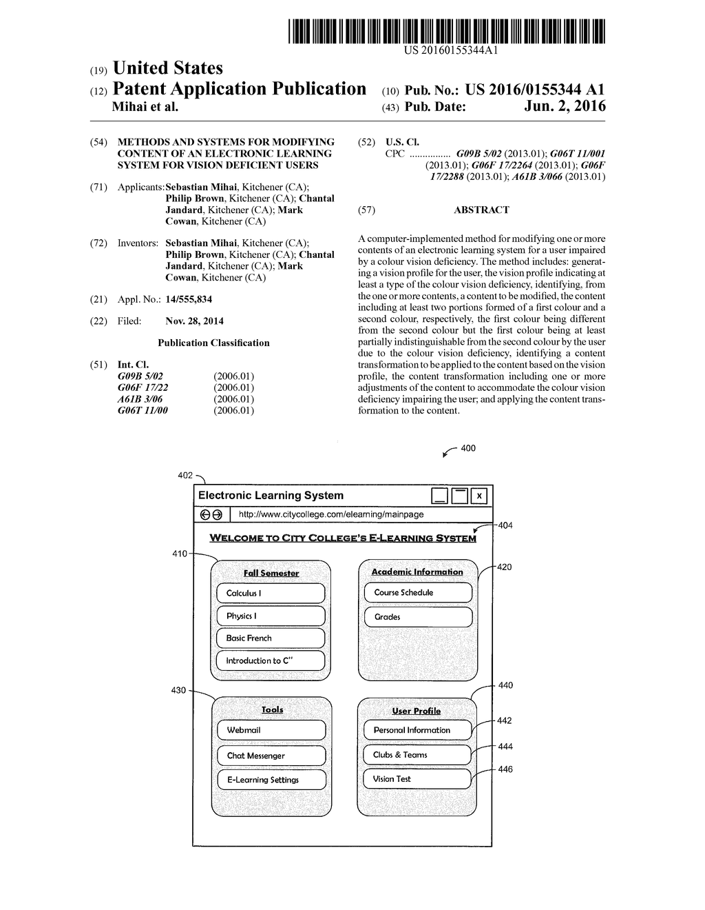 Methods and Systems for Modifying Content of an Electronic Learning System     for Vision Deficient Users - diagram, schematic, and image 01