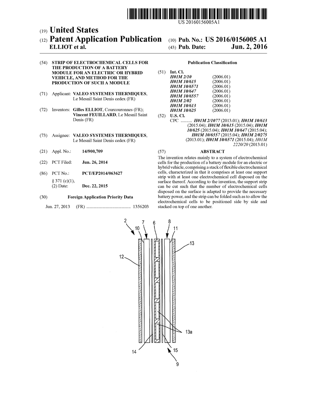 STRIP OF ELECTROCHEMICAL CELLS FOR THE PRODUCTION OF A BATTERY MODULE FOR     AN ELECTRIC OR HYBRID VEHICLE, AND METHOD FOR THE PRODUCTION OF SUCH A     MODULE - diagram, schematic, and image 01