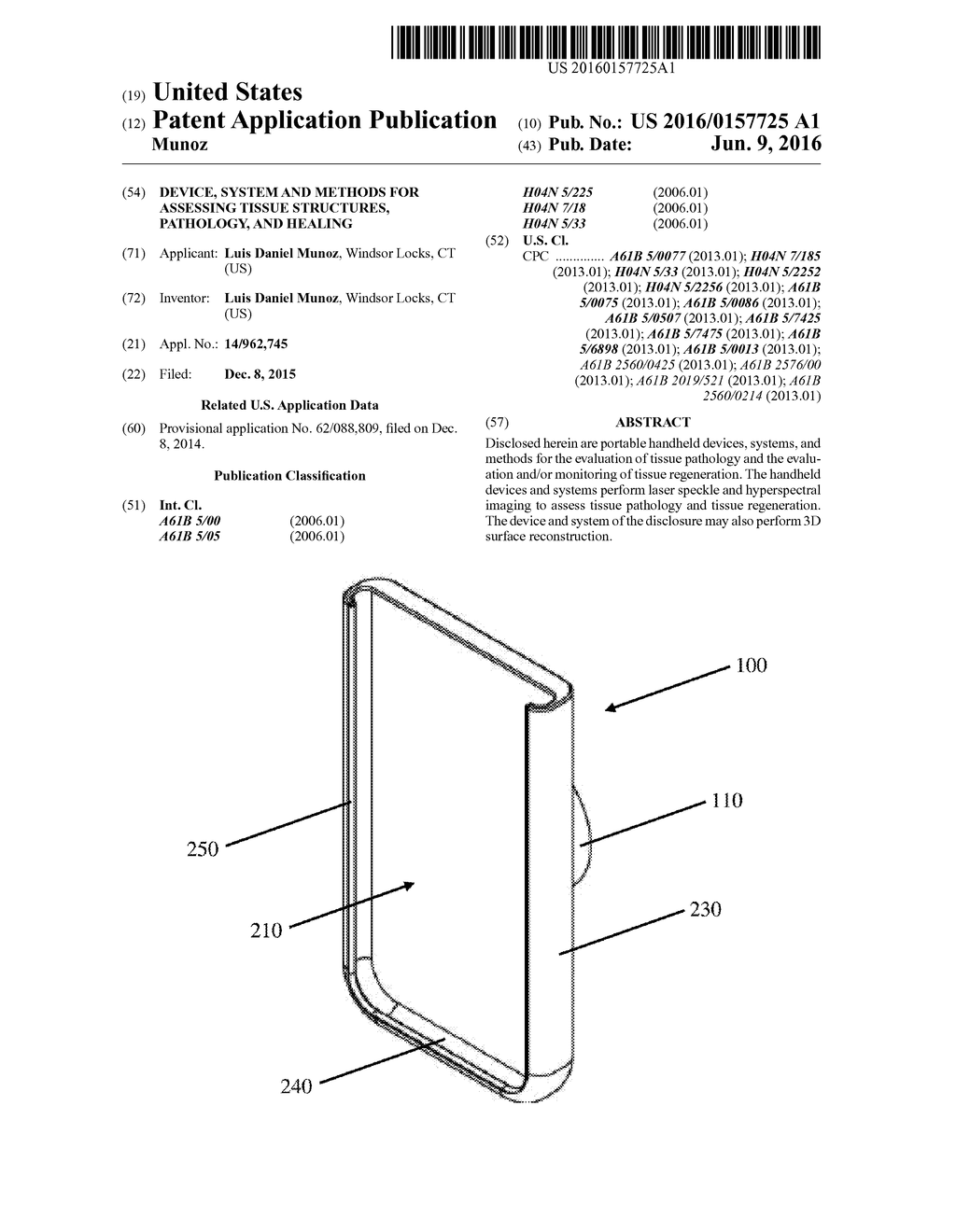 DEVICE, SYSTEM AND METHODS FOR ASSESSING TISSUE STRUCTURES, PATHOLOGY, AND     HEALING - diagram, schematic, and image 01