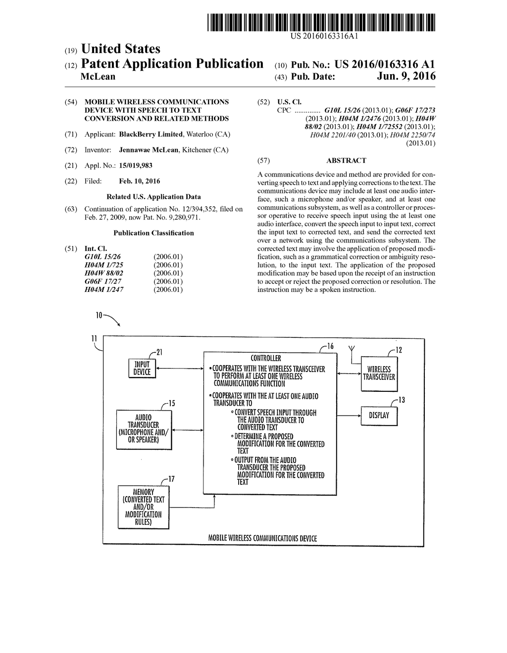 MOBILE WIRELESS COMMUNICATIONS DEVICE WITH SPEECH TO TEXT CONVERSION AND     RELATED METHODS - diagram, schematic, and image 01