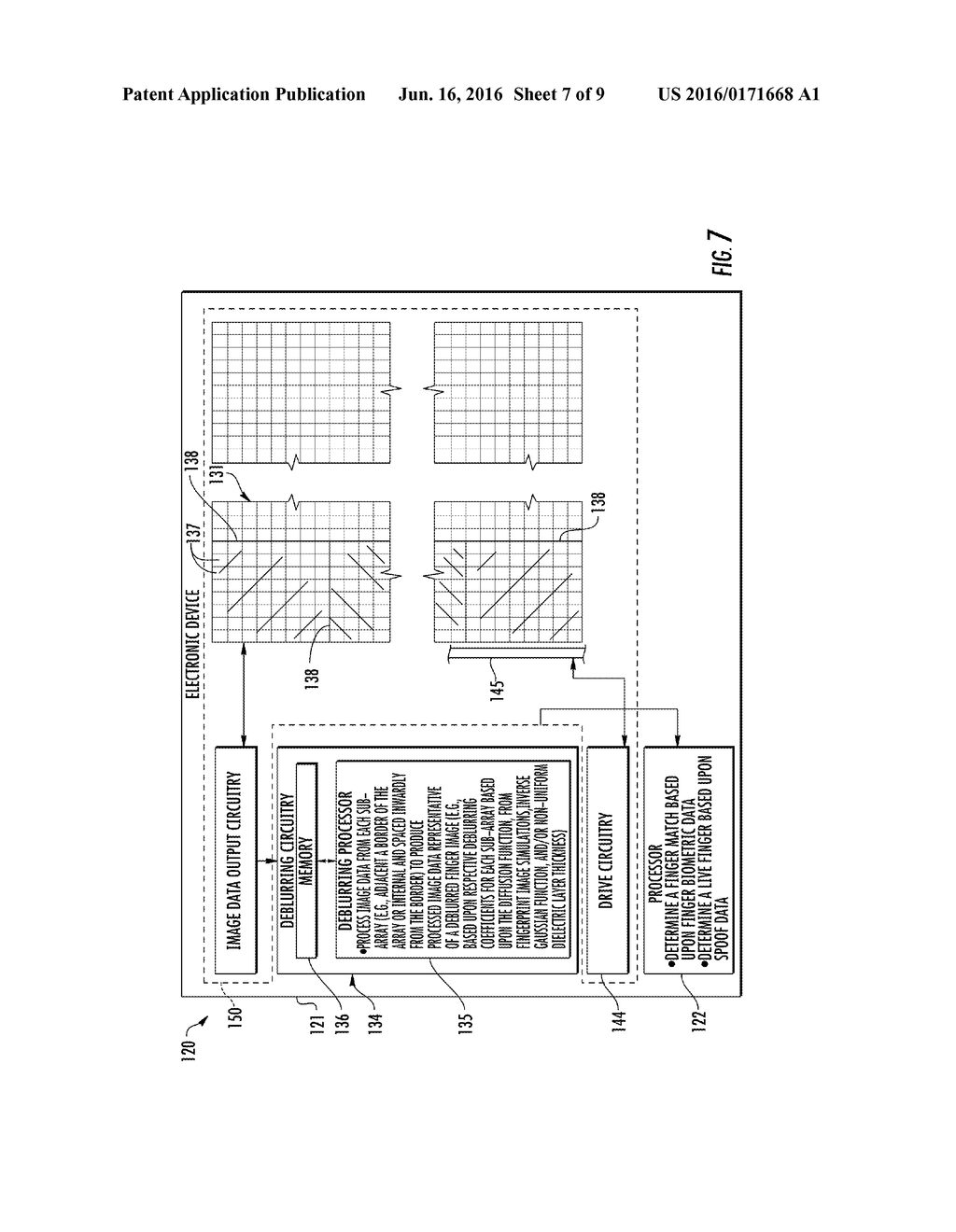 ELECTRONIC DEVICE INCLUDING SUB-ARRAY BASED DEBLURRING OF A BLURRED FINGER     IMAGE AND RELATED METHODS - diagram, schematic, and image 08