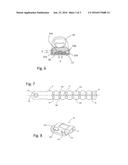 ADJUSTING ASSEMBLY COMPRISING A RETAINING LINK AND A BLOCKING DEVICE FOR     KEEPING A SHOE ON A SPORTS APPARATUS diagram and image