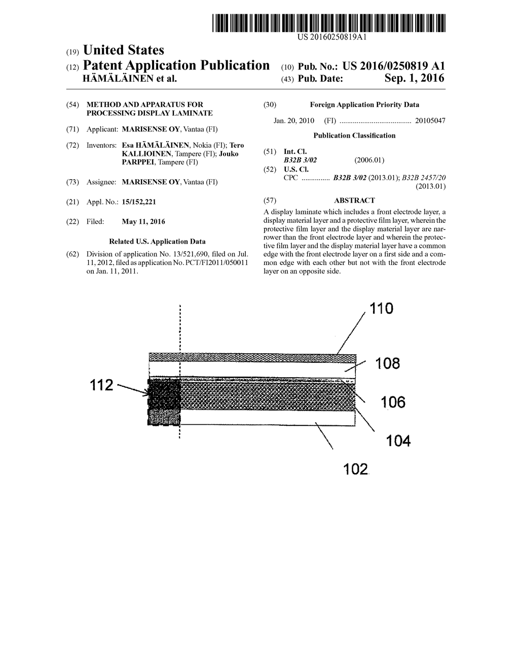 METHOD AND APPARATUS FOR PROCESSING DISPLAY LAMINATE - diagram, schematic, and image 01