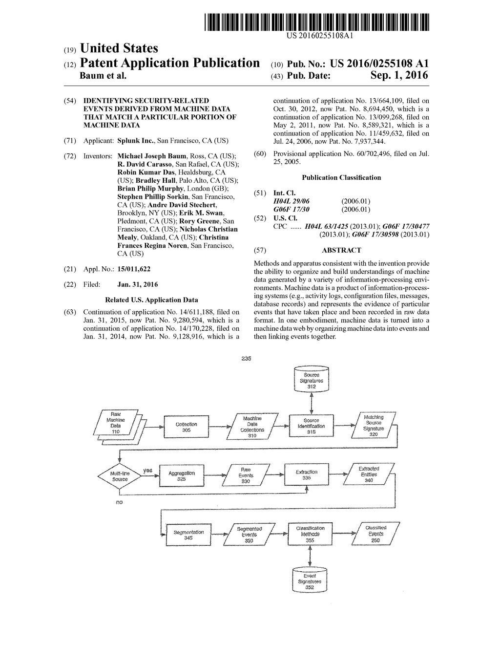 IDENTIFYING SECURITY-RELATED EVENTS DERIVED FROM MACHINE DATA THAT MATCH A     PARTICULAR PORTION OF MACHINE DATA - diagram, schematic, and image 01