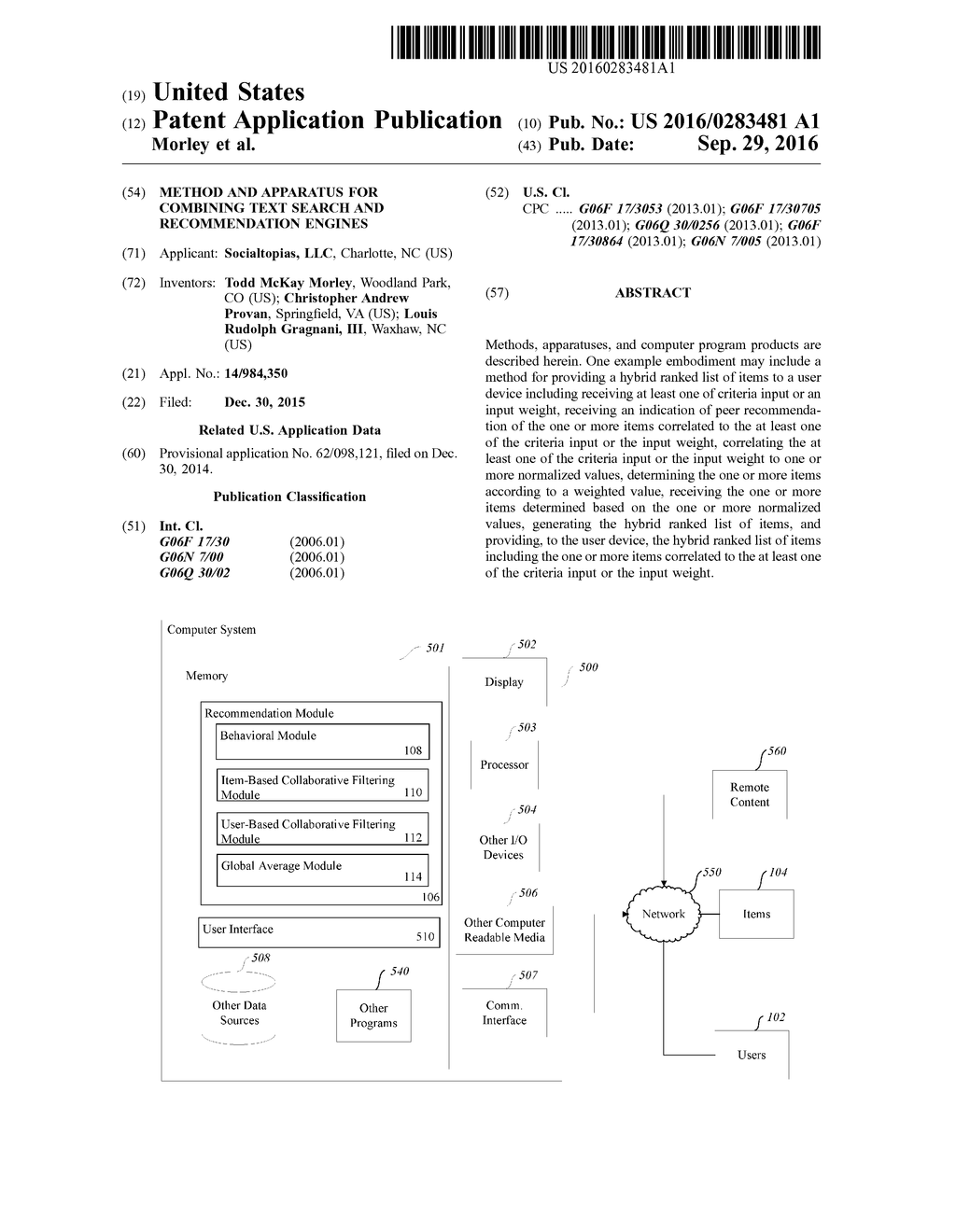 METHOD AND APPARATUS FOR COMBINING TEXT SEARCH AND RECOMMENDATION ENGINES - diagram, schematic, and image 01