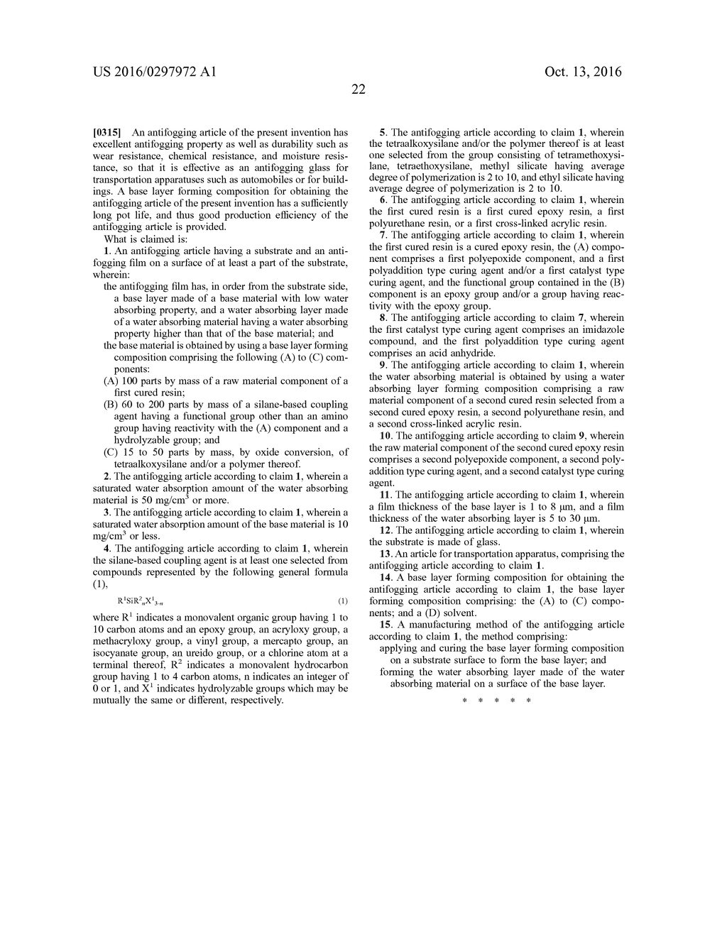 ANTIFOGGING ARTICLE AND MANUFACTURING METHOD THEREOF, BASE LAYER FORMING     COMPOSITION, AND ARTICLE FOR TRANSPORTATION APPARATUS - diagram, schematic, and image 23