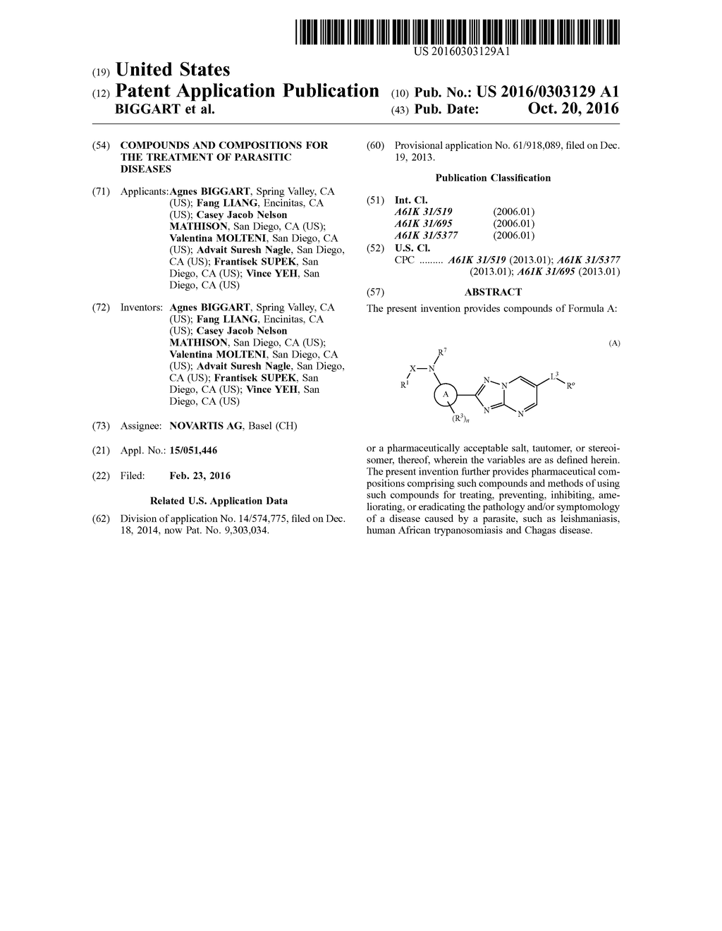 COMPOUNDS AND COMPOSITIONS FOR THE TREATMENT OF PARASITIC DISEASES - diagram, schematic, and image 01