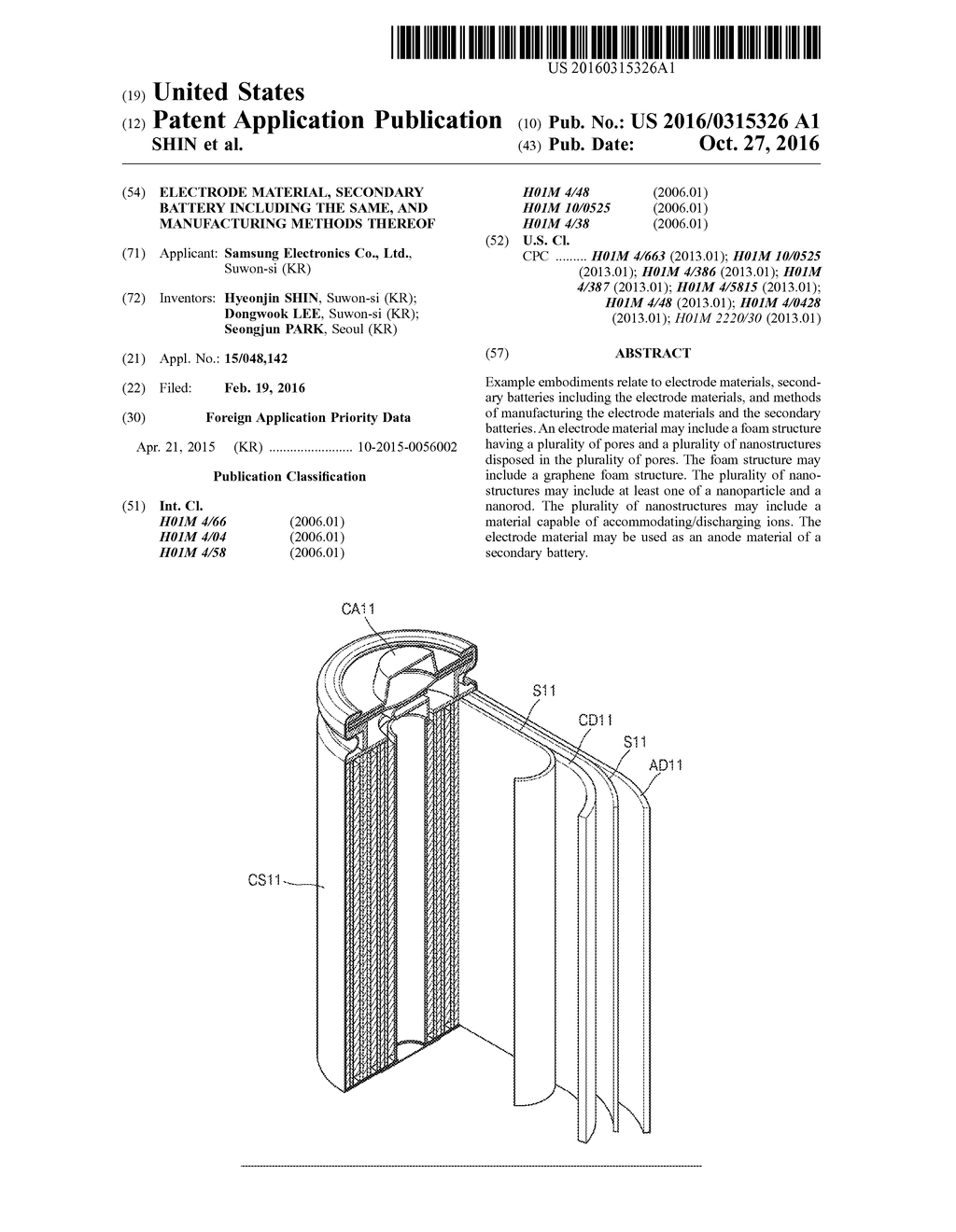 ELECTRODE MATERIAL, SECONDARY BATTERY INCLUDING THE SAME, AND     MANUFACTURING METHODS THEREOF - diagram, schematic, and image 01