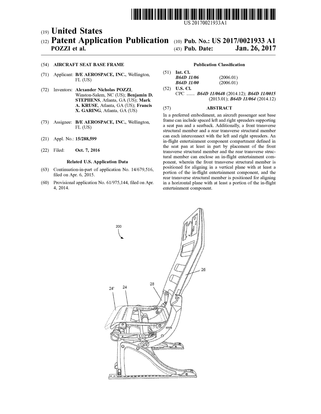 AIRCRAFT SEAT BASE FRAME - diagram, schematic, and image 01