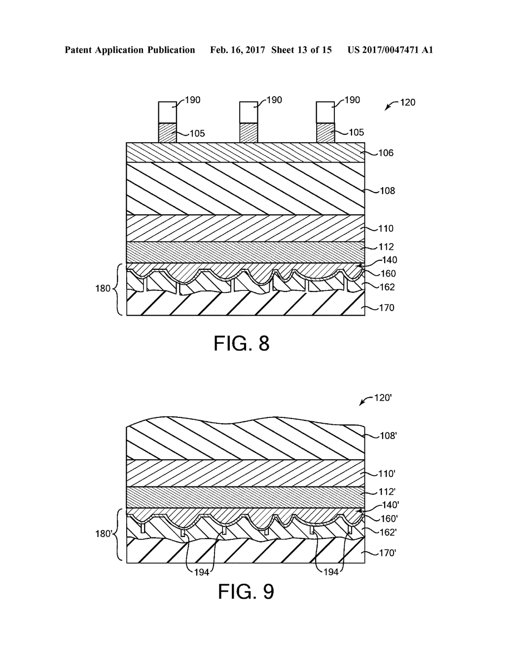 THIN-FILM SEMICONDUCTOR OPTOELECTRONIC DEVICE WITH TEXTURED FRONT AND/OR     BACK SURFACE PREPARED FROM TEMPLATE LAYER AND ETCHING - diagram, schematic, and image 14