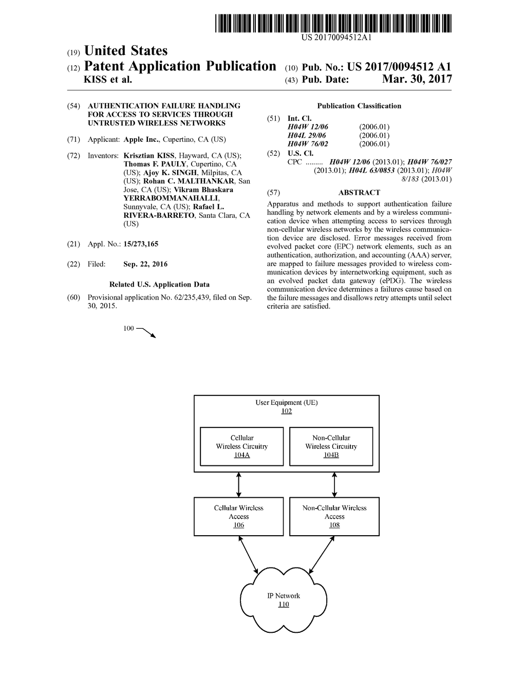 AUTHENTICATION FAILURE HANDLING FOR ACCESS TO SERVICES THROUGH UNTRUSTED     WIRELESS NETWORKS - diagram, schematic, and image 01