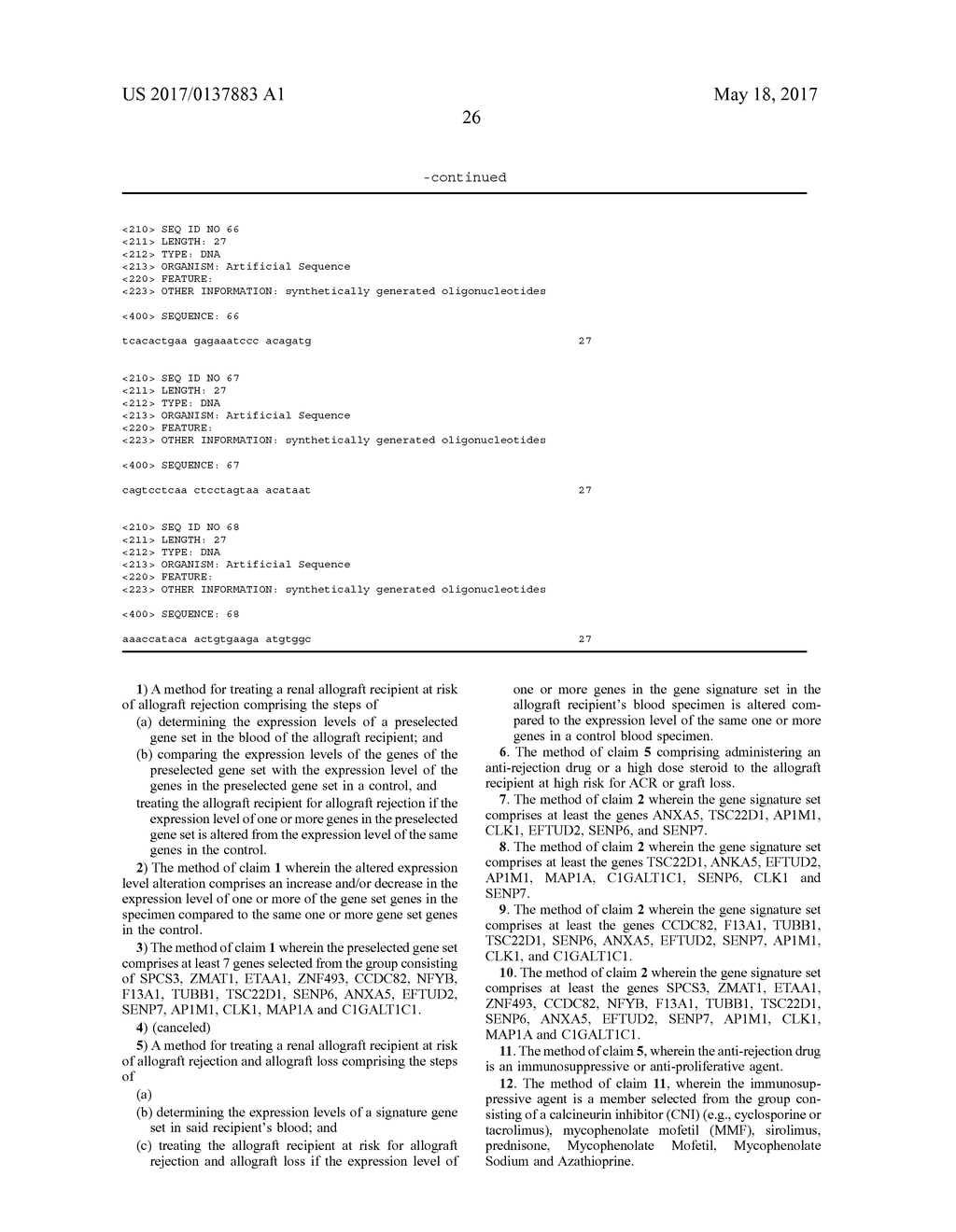 METHOD FOR DIAGNOSING SUBCLINICAL AND CLINICAL ACUTE REJECTION BY ANALYSIS     OF PREDICTIVE GENE SETS - diagram, schematic, and image 27