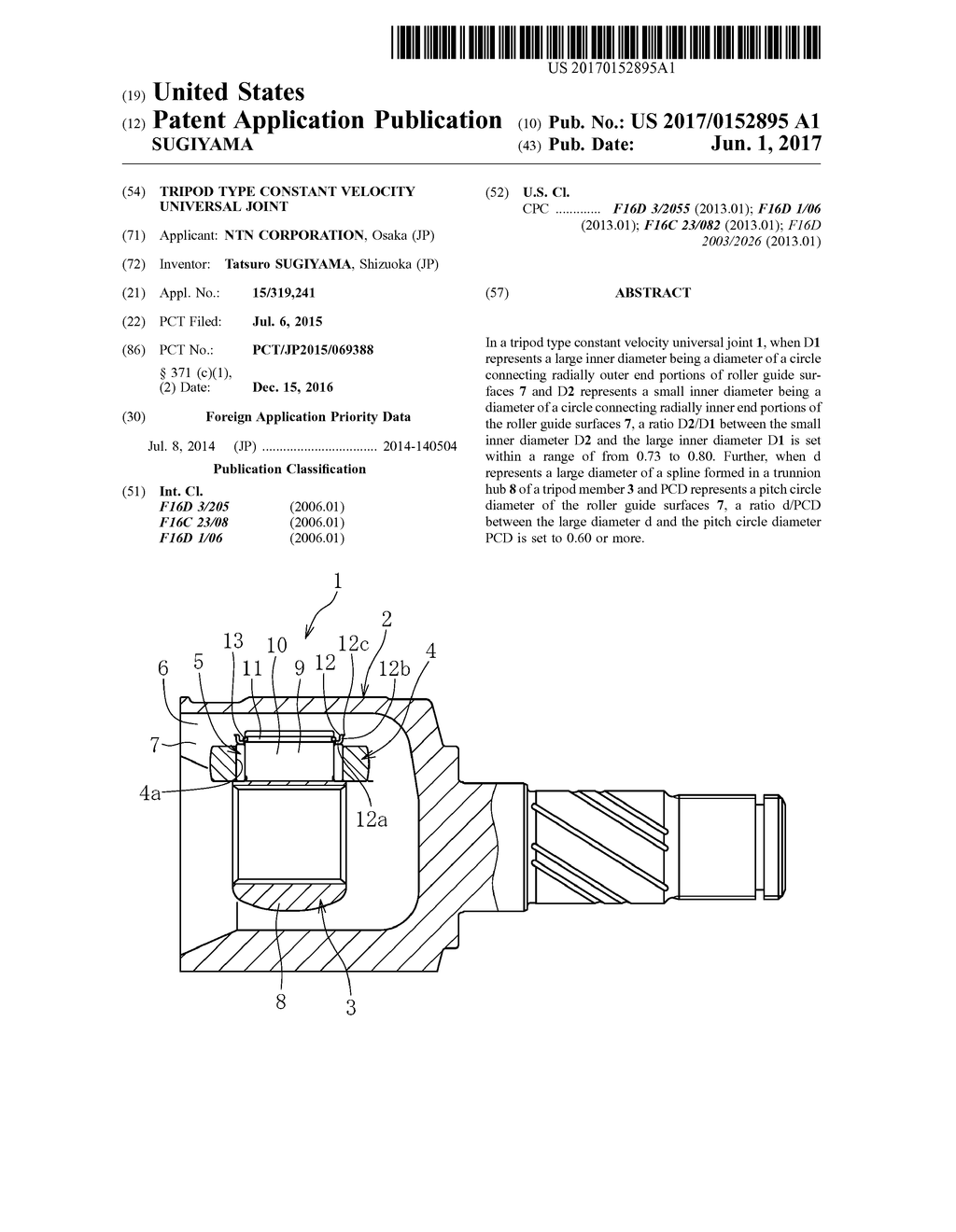 TRIPOD TYPE CONSTANT VELOCITY UNIVERSAL JOINT - diagram, schematic, and image 01