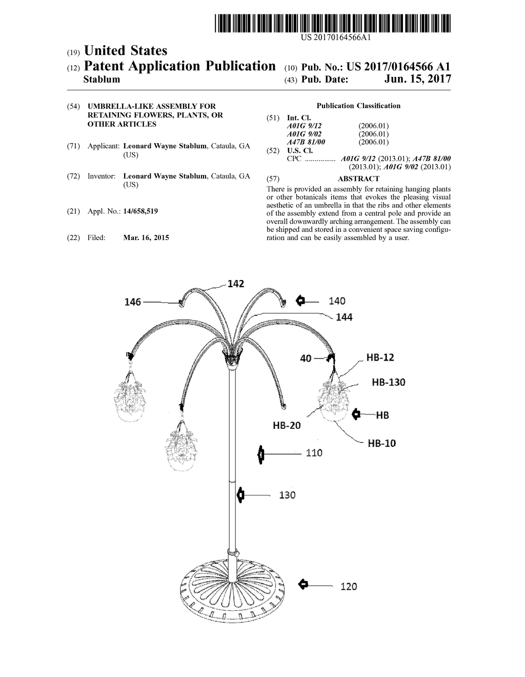 UMBRELLA-LIKE ASSEMBLY FOR RETAINING FLOWERS, PLANTS, OR OTHER ARTICLES - diagram, schematic, and image 01