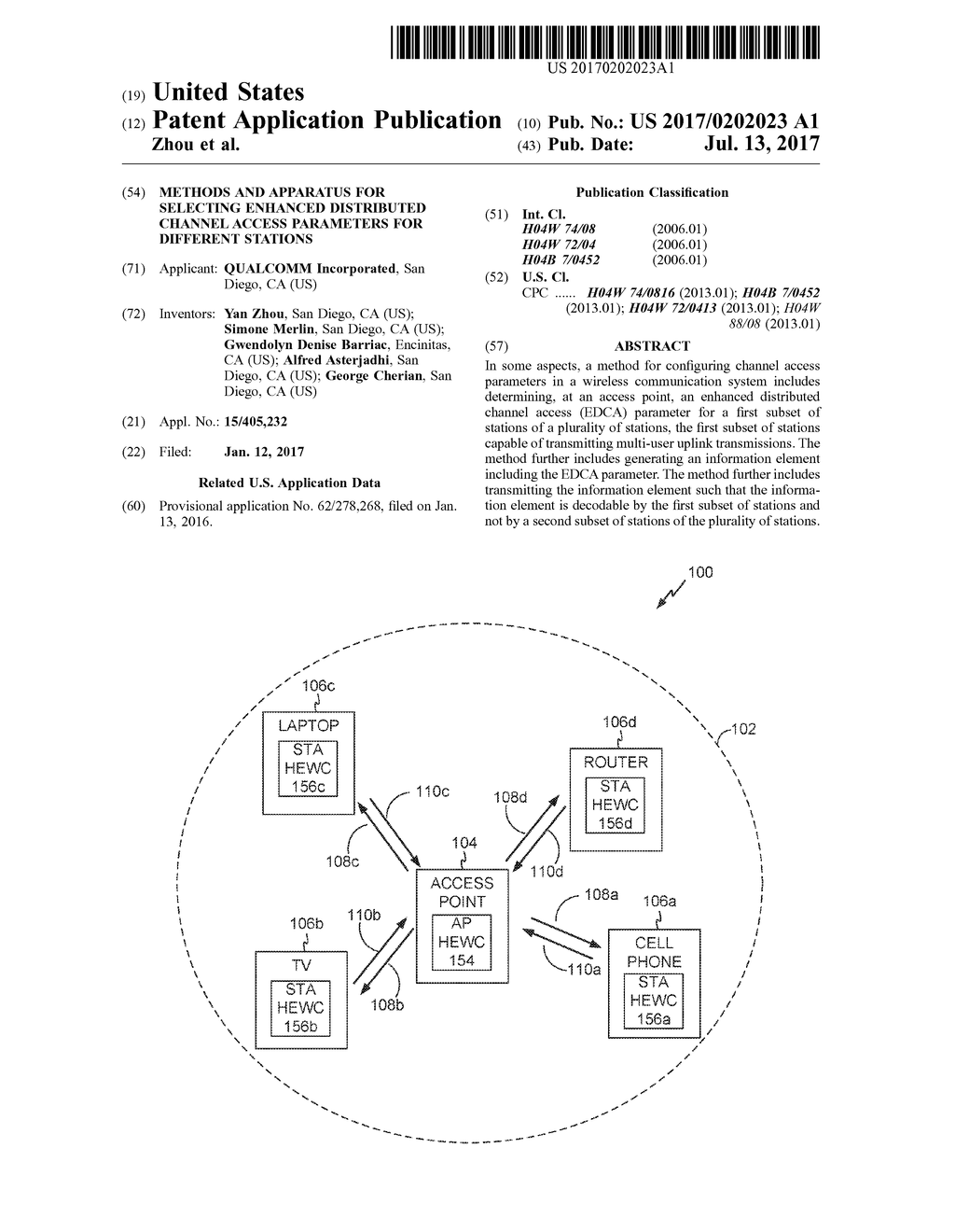 METHODS AND APPARATUS FOR SELECTING ENHANCED DISTRIBUTED CHANNEL ACCESS     PARAMETERS FOR DIFFERENT STATIONS - diagram, schematic, and image 01