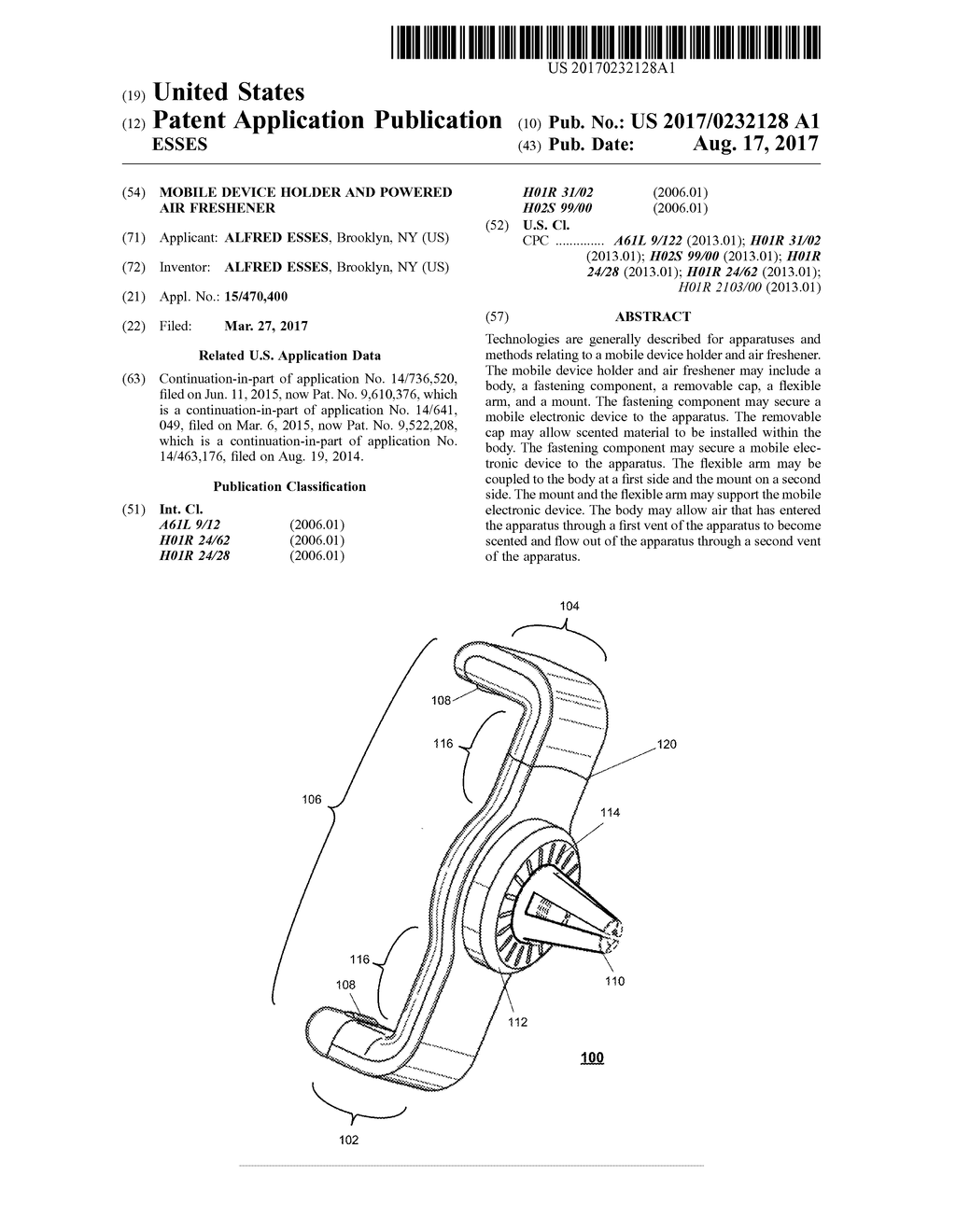 MOBILE DEVICE HOLDER AND POWERED AIR FRESHENER - diagram, schematic, and image 01