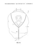 MULTIPURPOSE COVER FOR SHIELDING A CHILD FROM ENVIRONMENTAL ELEMENTS AND     METHOD OF USING SAME diagram and image